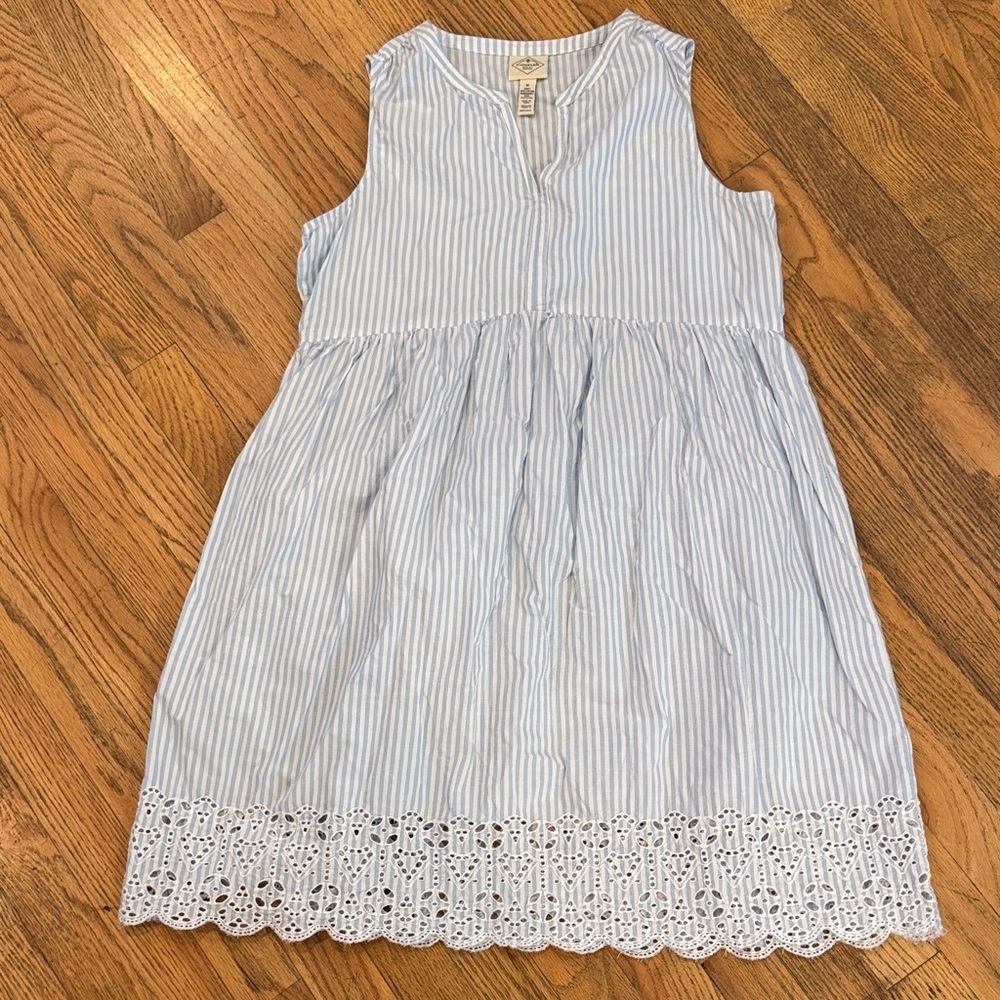 St. John's Bay Women’s Blue & White Striped Midi Cotton Spring Dress Size: Med